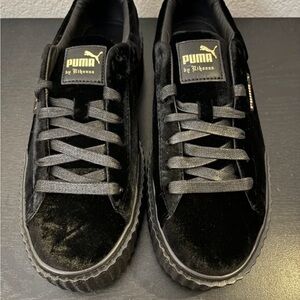 Puma Black Velvet Lace-Up Sneakers